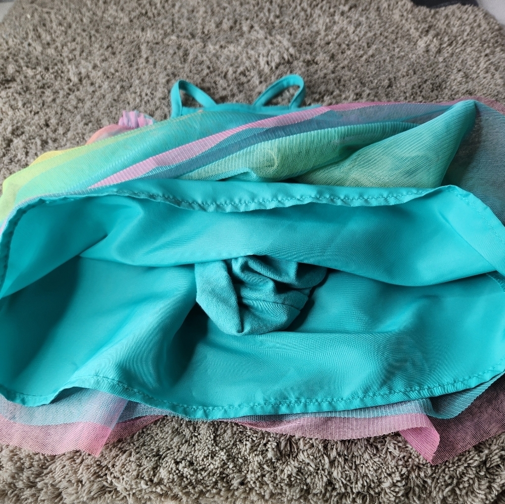 Toddler Girls' Cat & Jack Turquoise Rainbow Tulle Dress Size 12M - Picture 10 of 11